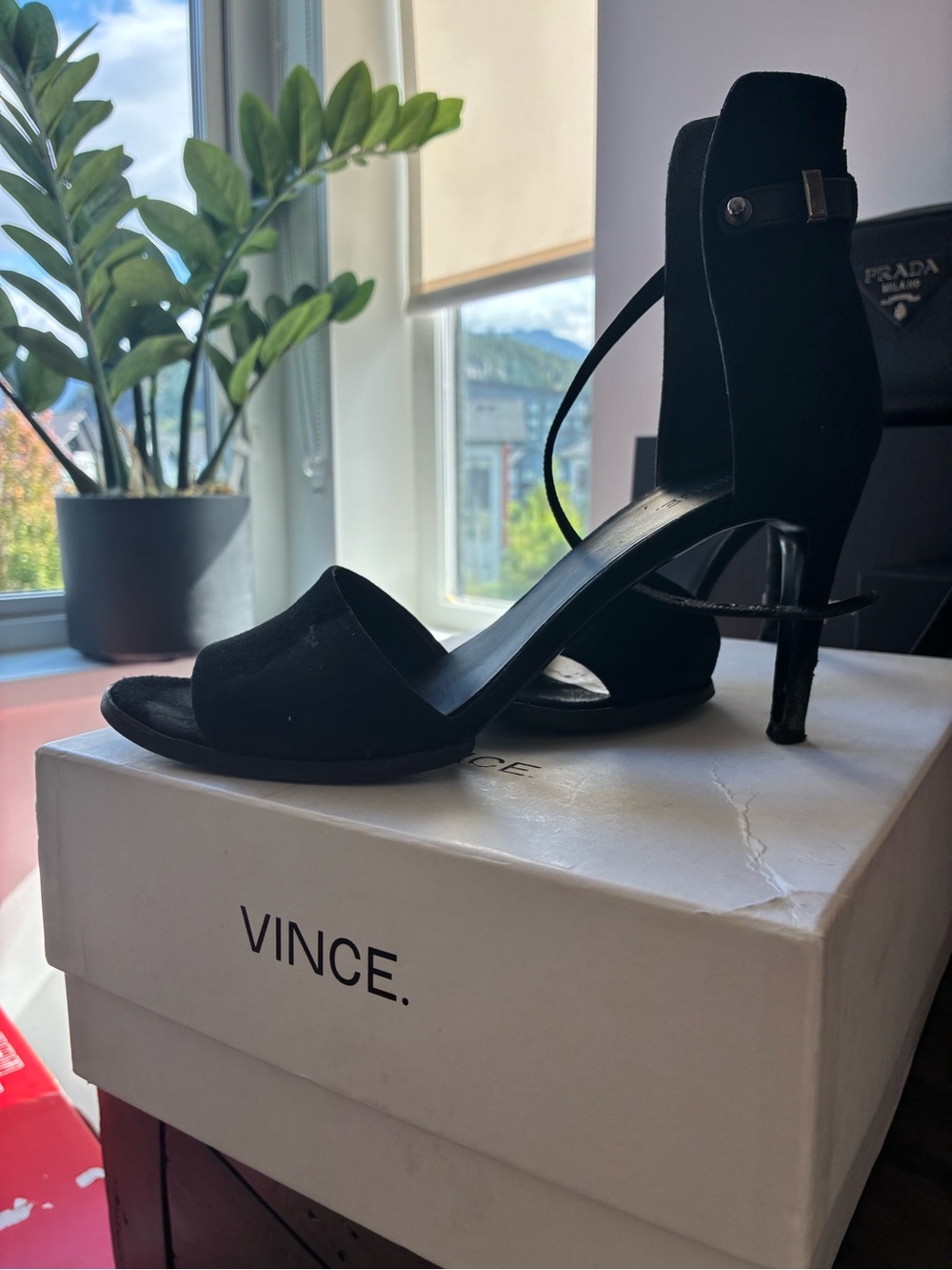 Vince Black Suede Open-Toe Ankle-Strap Heels